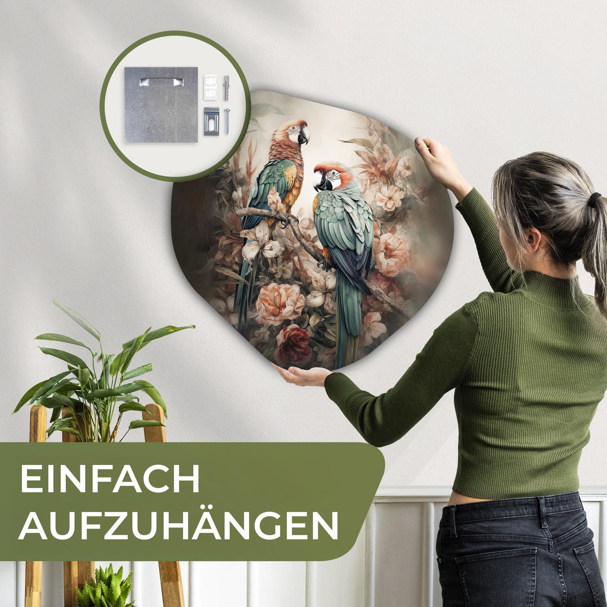 WANDBILD Papageien - Vögel - Natur - Blumen 60x60 cm - Baltimorefarben, Kunststoff (60/60cm) - MuchoWow