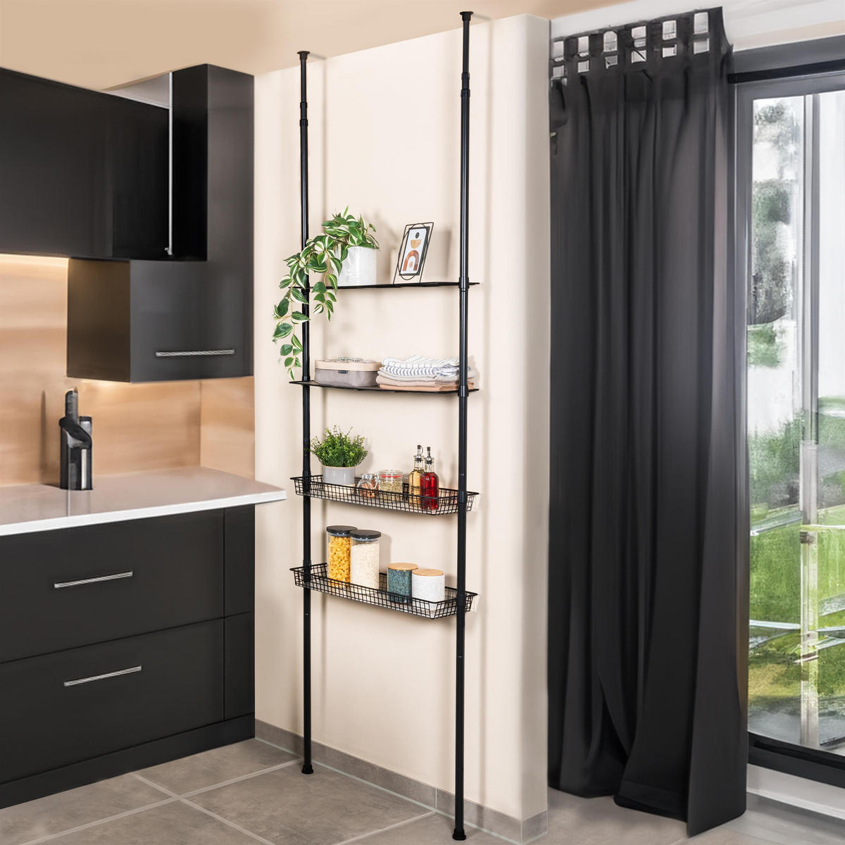 TELESKOP-REGAL, schwarz - Schwarz, Metall (71.5/290/20cm) - bremermann