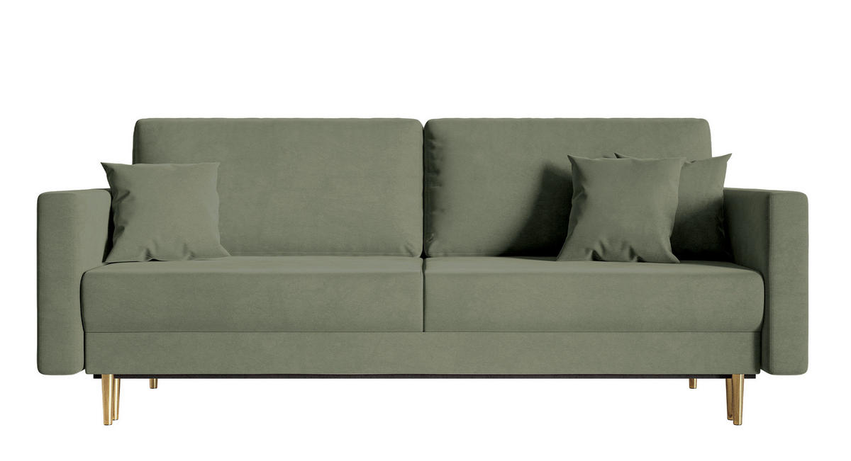 SCHLAFSOFA Valico Salbeigrün hydrophober Samt - Salbeigrün/Goldfarben, Textil/Metall (230/90/97cm) - Selsey