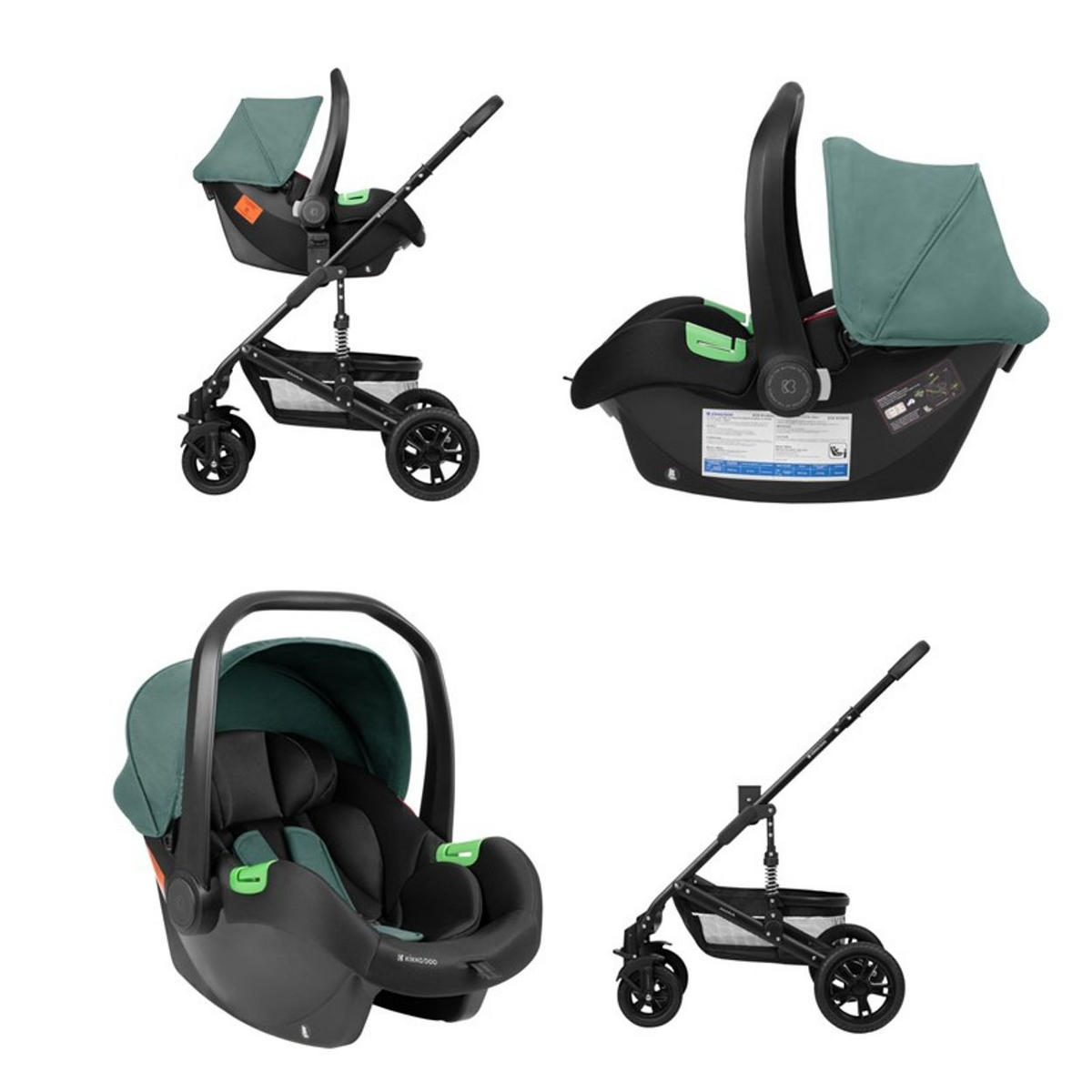 KOMBIKINDERWAGEN Amaia 3 in 1 grün Size Babyschale umbaubar Federung Tasche - Grün, Metall (86/50/107cm) - Kikka boo