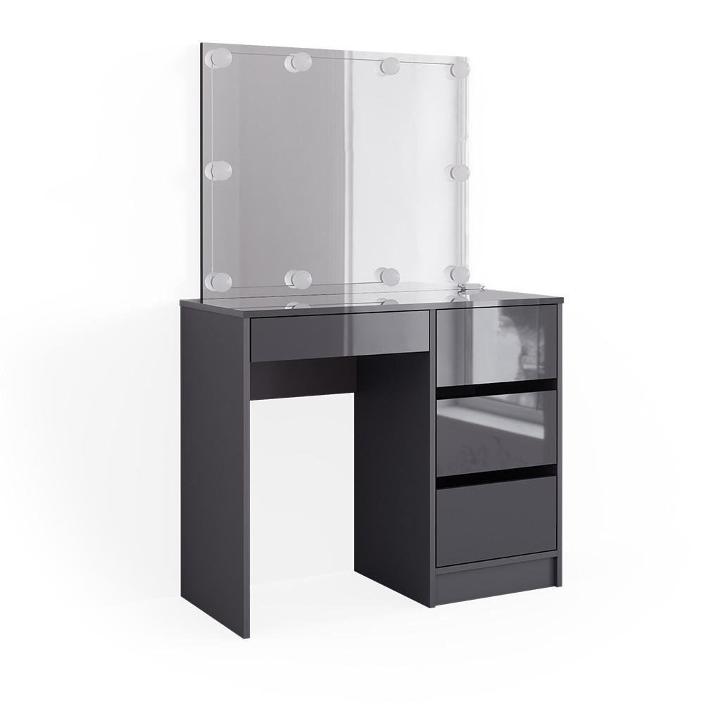 SCHMINKTISCH Sherry Anthrazit 90 cm mit Spiegel & LED-Beleuchtung - Anthrazit, Holzwerkstoff (90/75/40cm) - Vicco