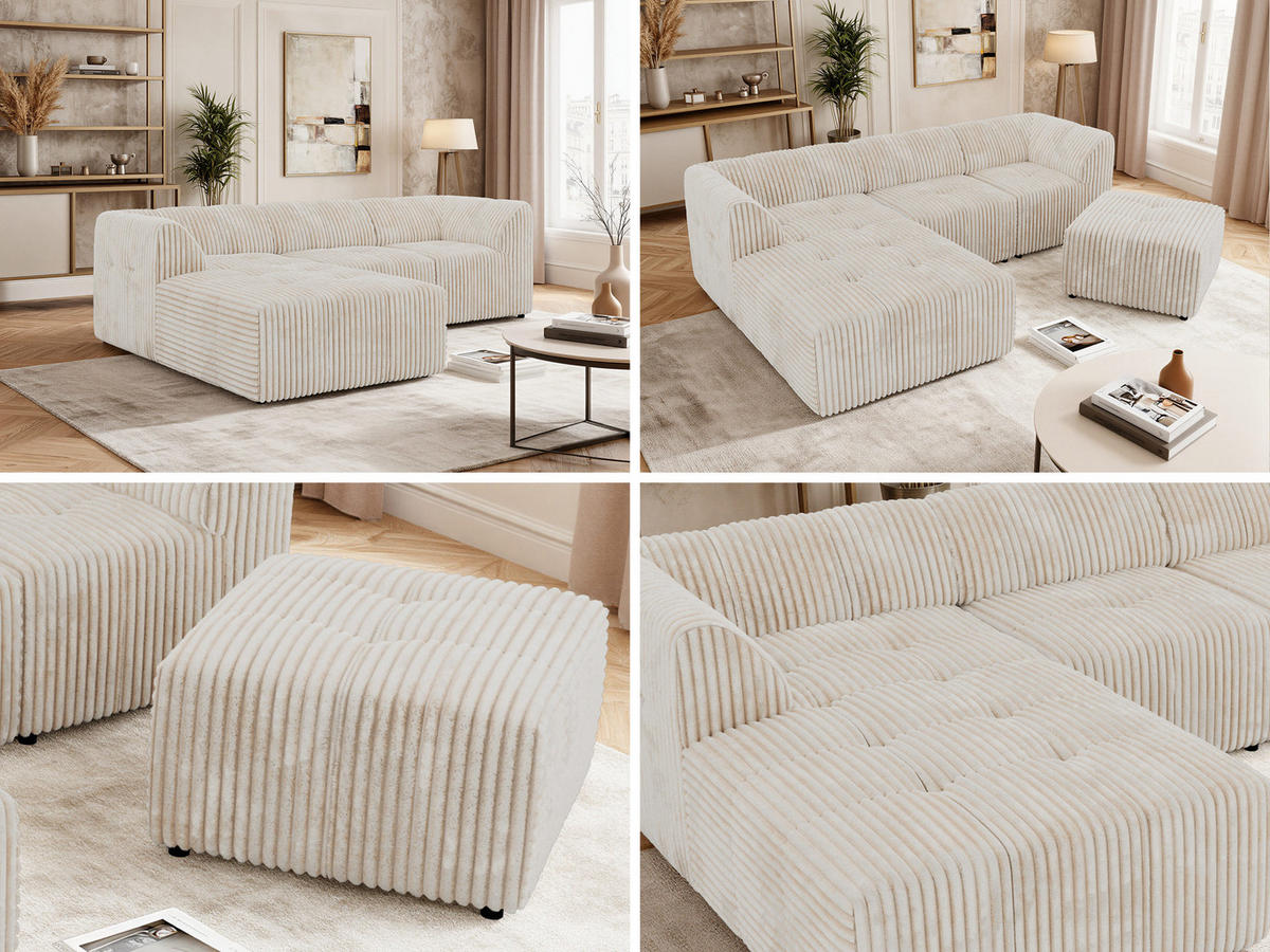 ROHOVÁ SEDAČKA VORITA L 4M - Béžová Manšestr - Vlevo - černá/krémová, textil/plast (267/176cm) - MKS
