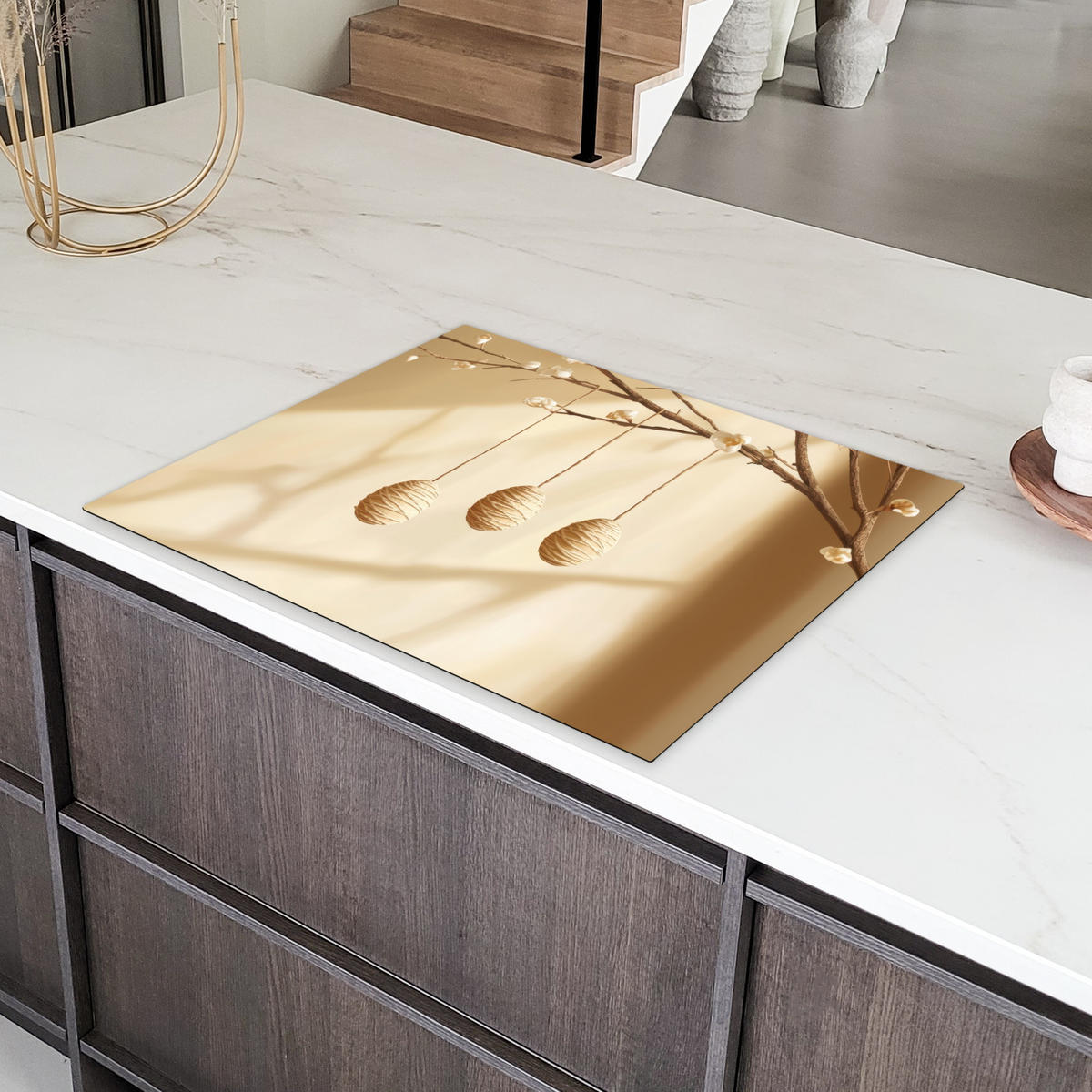 HERDABDECKPLATTE Beige - Osterkuchen - Eier Induktionsmatte 77x59 cm - Beige, Kunststoff (77/59/0.2cm) - MuchoWow