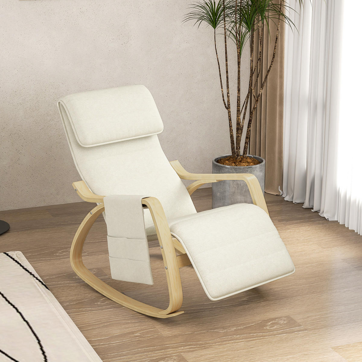 SCHAUKELSTUHL DE-17385 Cremeweiß - Creme, Holz (110/91/67cm) - ComfortXL