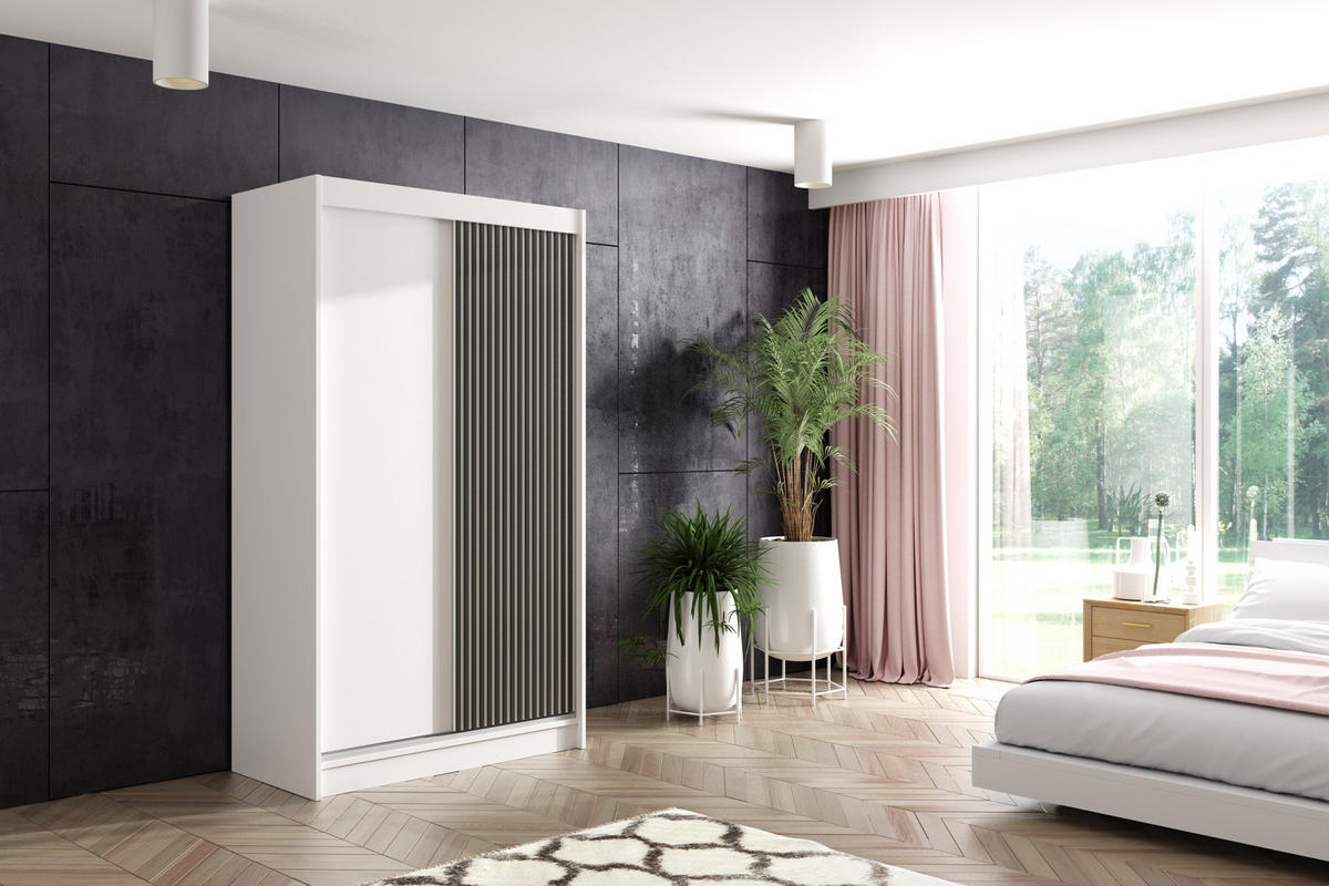 KLEIDERSCHRANK VILAN mit Lamel/LED - 120 cm - Weiß|Schwarz - Schwarz/Weiß, Holzwerkstoff (120/215/61cm) - ALTDECOR