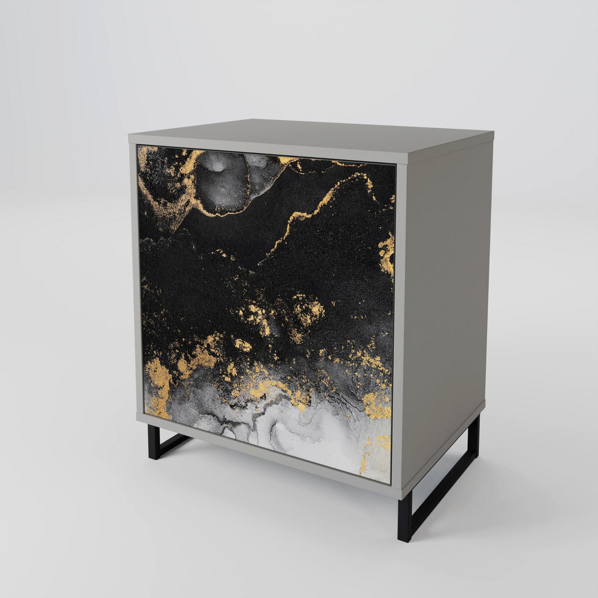 SIDEBOARD MARBLE OF TOMMORROW, Grau, 57,5x42x72,5 cm, Schwarze Metallfüße - Multicolor/Schwarz, Holzwerkstoff/Metall (57.5/72.5/42cm) - SpaceRebels