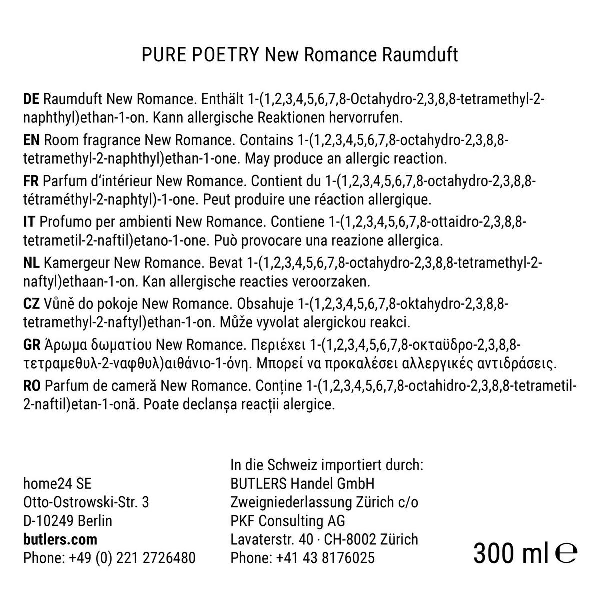 RAUMDUFT Pure Poetry New Romance 300ml - Rosa, Glas (8/24/8cm) - Butlers