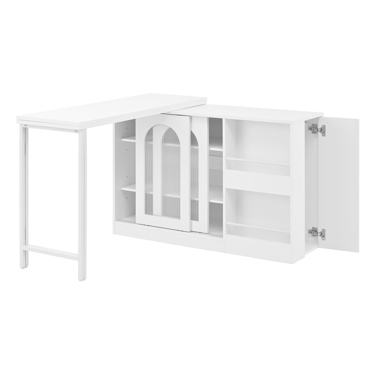 BAROVÝ stůl 121,5/40/76,7 cm s otočnou deskou 360° a úložným prostorem, Bílá - bílá, kompozitní dřevo (121.5/40/76.7cm) - Redom
