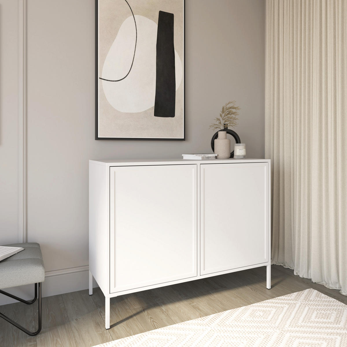 SIDEBOARD Velveto bílý 100cm - bílá, kov/kompozitní dřevo (100/86/40cm) - Selsey