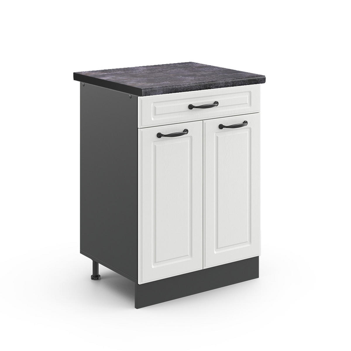 KÜCHENUNTERSCHRANK R-Line Weiß Landhaus 80 cm, AP Anthrazit - Anthrazit/Creme, Holzwerkstoff (60/81.6/60cm) - Vicco