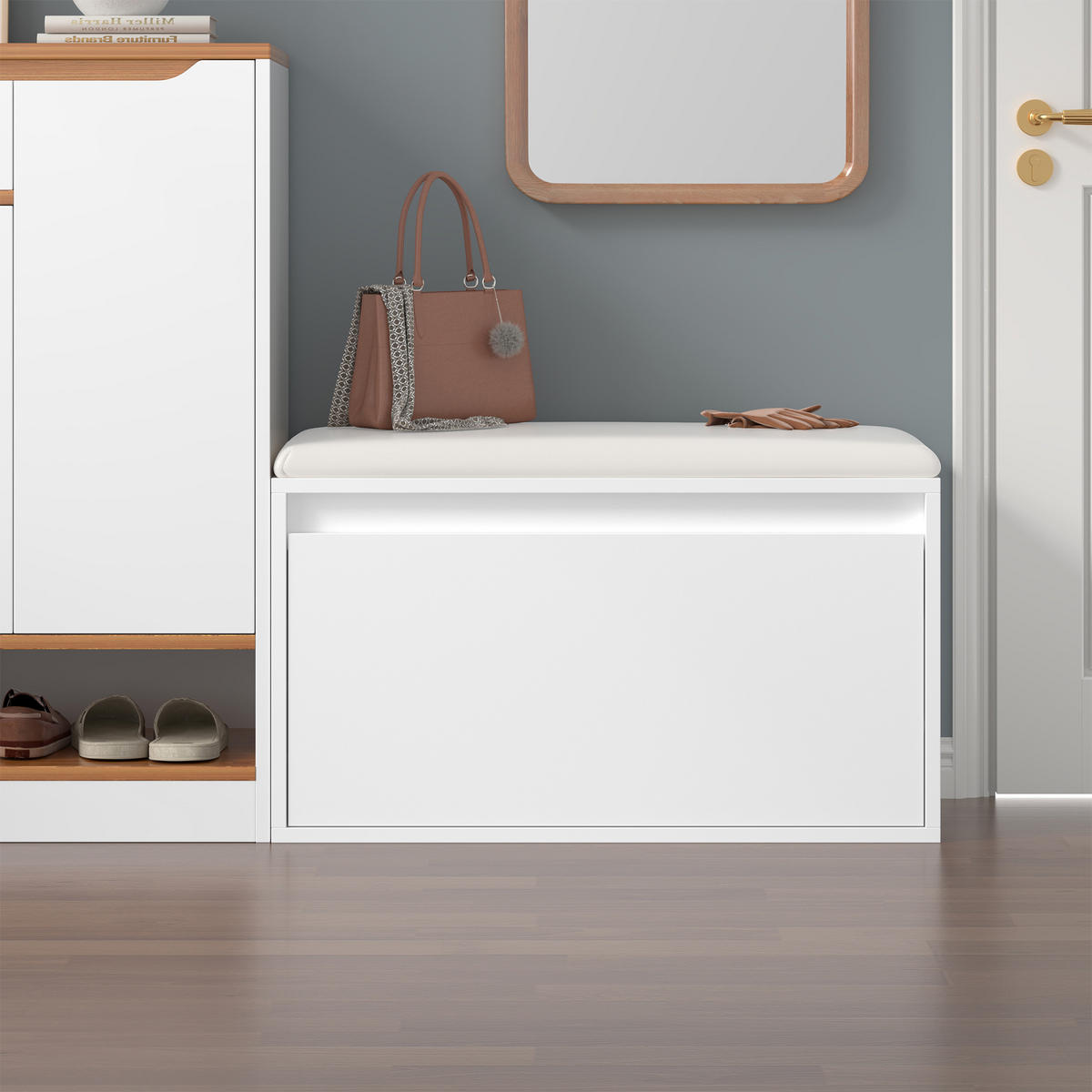 SCHUHBANK Degerfors - Weiß, Holzwerkstoff/Kunststoff (39/45/80cm) - [en.casa]