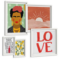 BILDER SET 5er Set - 50x50 cm & 20x30 cm & 40x60 cm Weißer Rahmen - Zitronen Inschrift Liebeslandschaft Frida - Weiß, Kunststoff (40/60cm) - TULUP