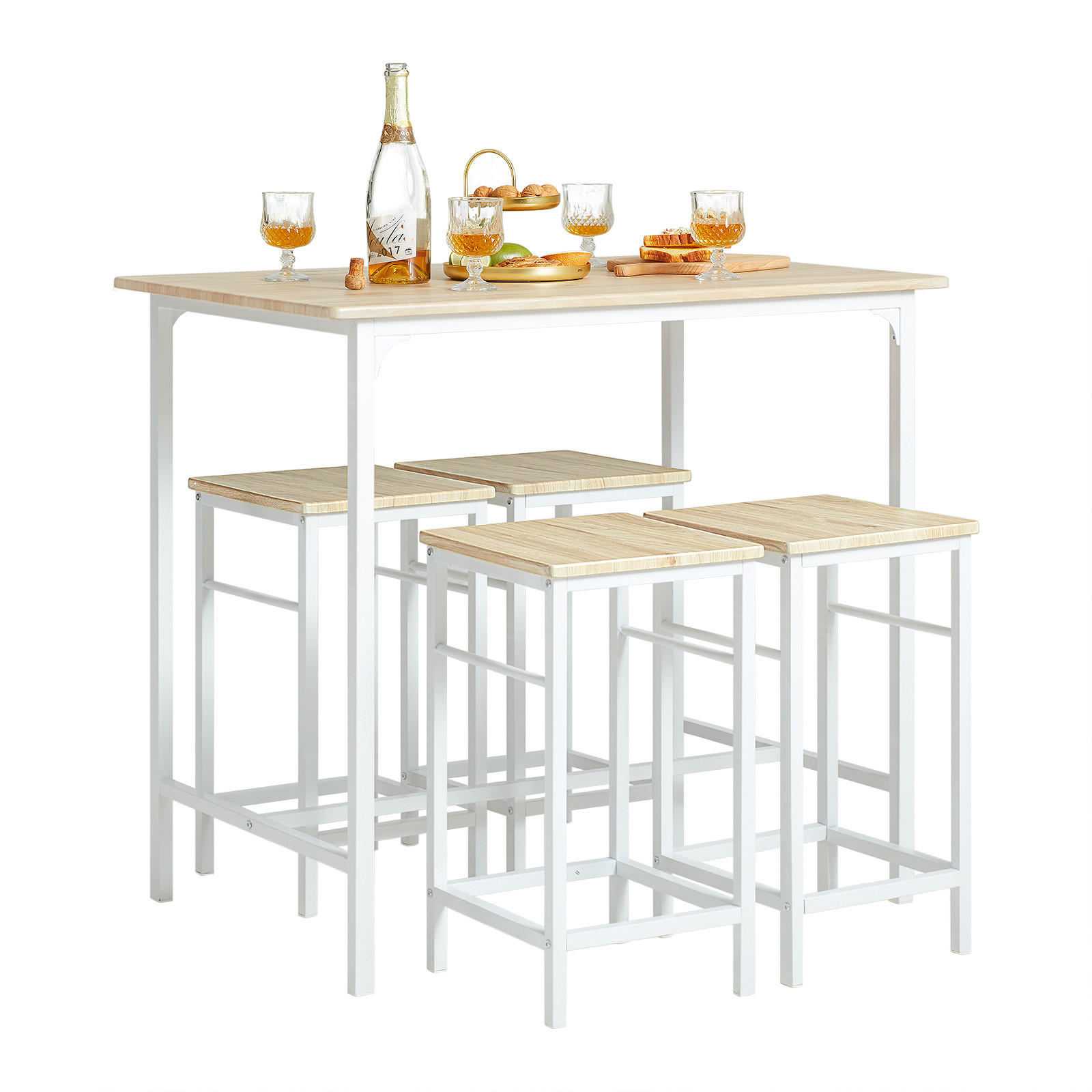 BARTISCH + 4 x BARHOCKER - Weiß, Holzwerkstoff (100/87/60cm) - SoBuy