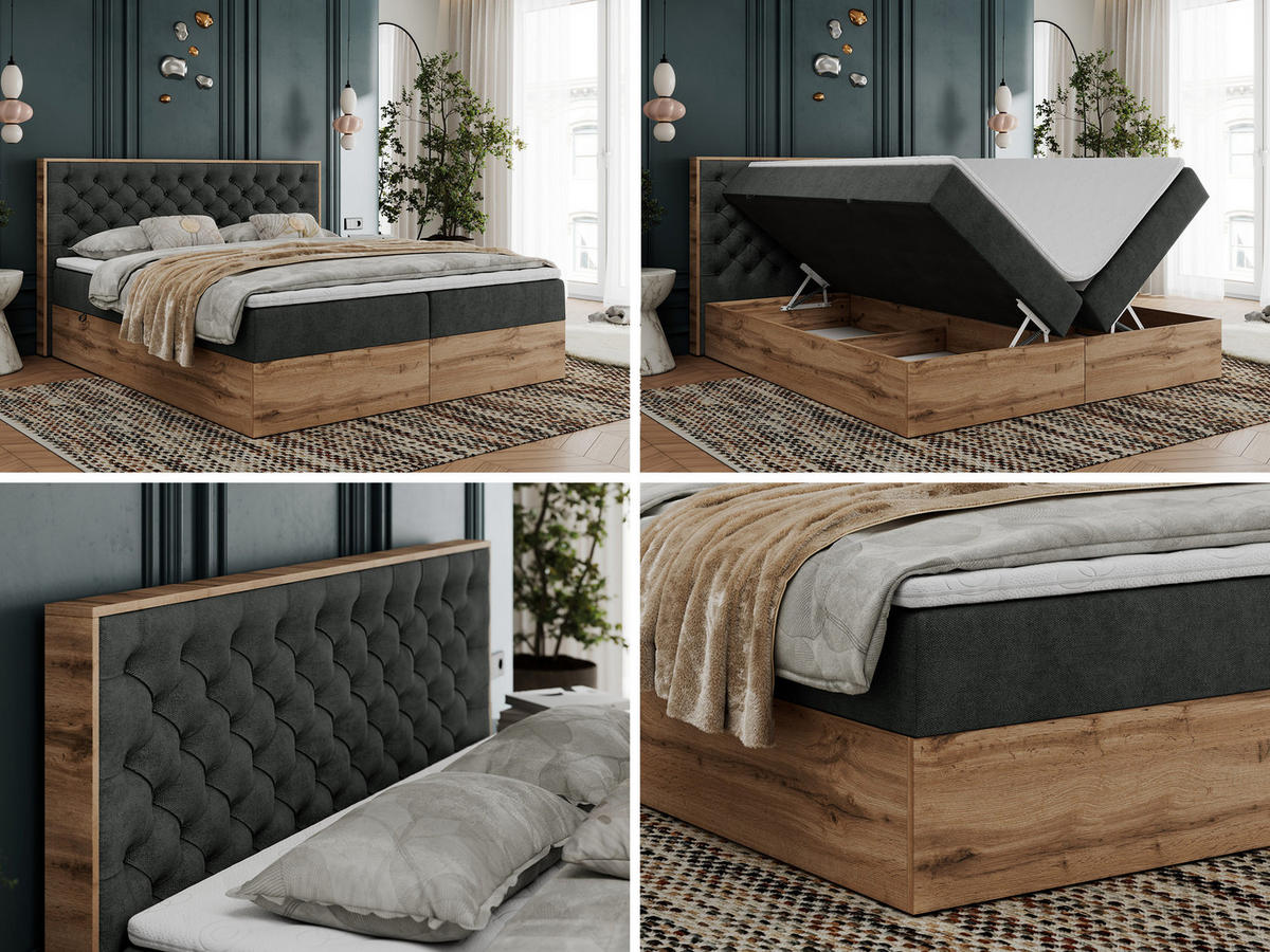 BOXBETT ALBERO 3 - 160/200 Dunkelgrau Struktur - H3 - Dunkelgrau, Holz/Textil (160/200cm) - MKS