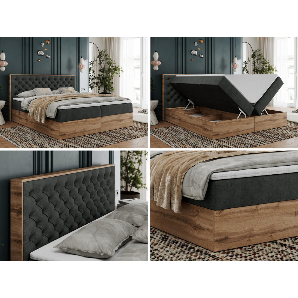 Thumbnail - MKS Boxbett, Dunkelgrau, Textil, 2-Sitzer, H4, 7-Zonen, Rechteckig, 180x200 cm, Schlafzimmer, Betten, Boxspringbetten