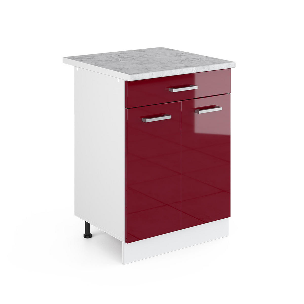 UNTERSCHRANK R-Line Bordeaux Hochglanz 60 cm mit Schubladen - Bordeaux/Weiß, Holzwerkstoff (60/81.6/60cm) - Vicco