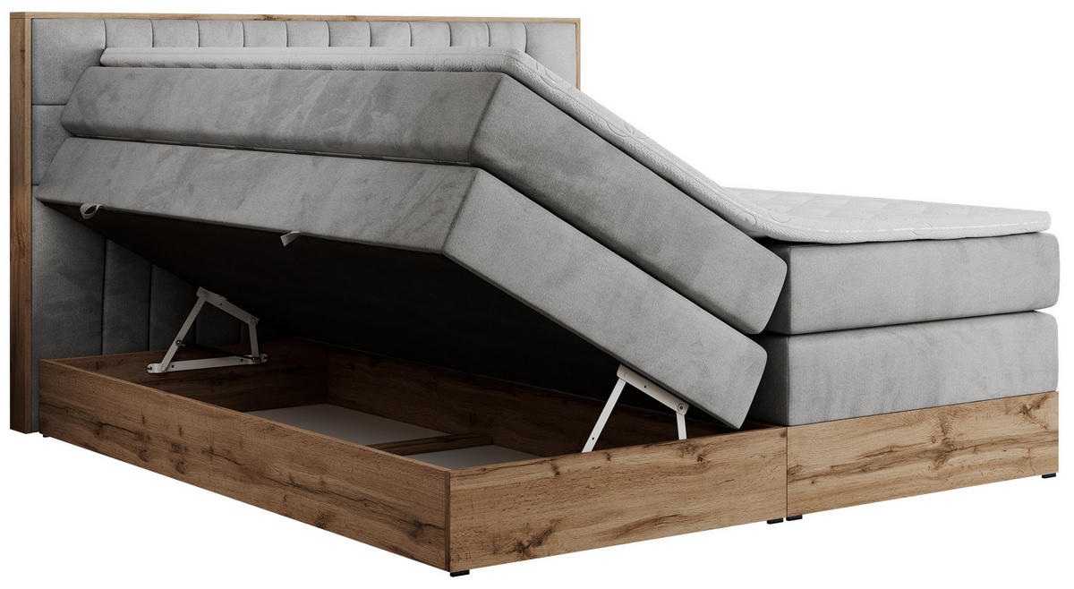 BOXSPRINGBETT AMORE KING 180/200 Hellgrau Velvet - H4 - Hellgrau, Holz/Textil (180/200cm) - MKS