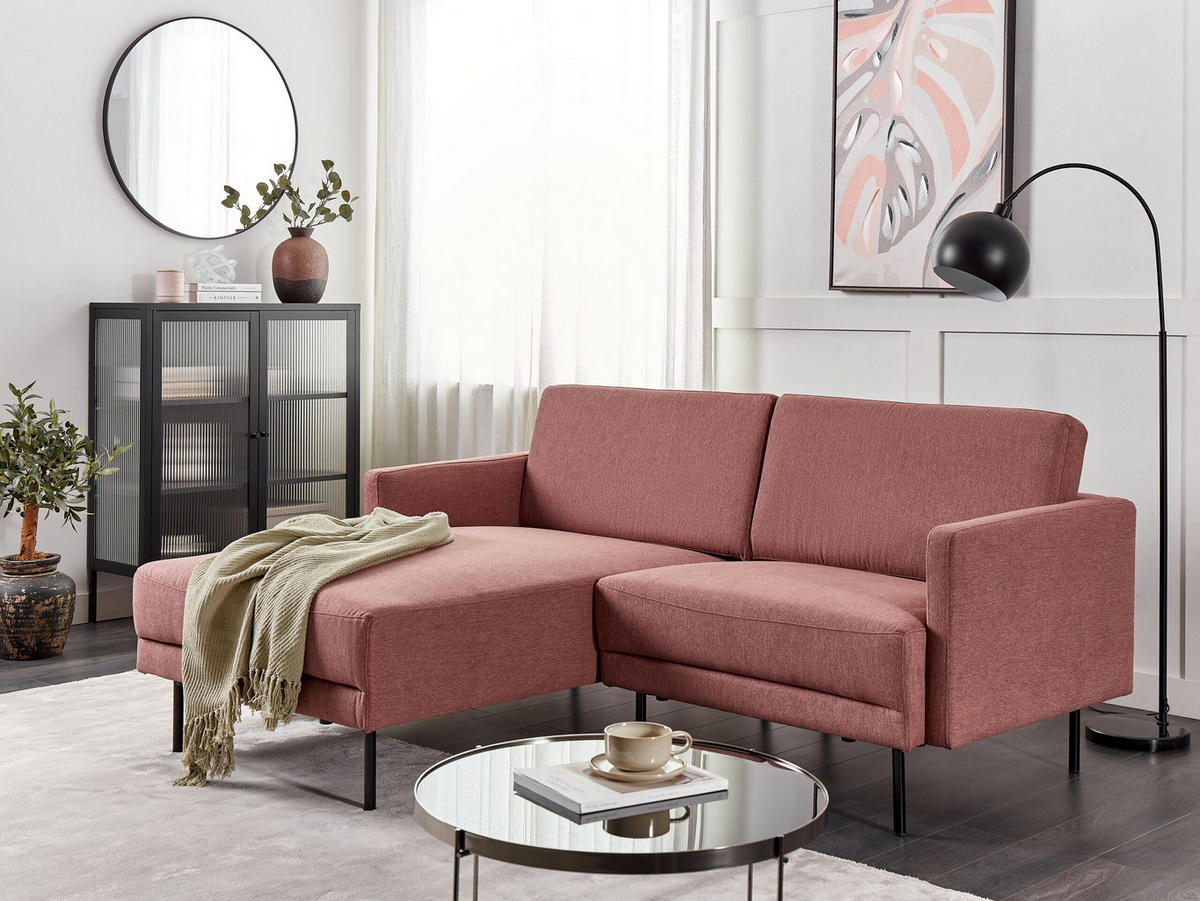 2-SITZER-ECKSOFA Polyester Rosa linksseitig Breda - Pink, Textil (192/155cm) - Beliani