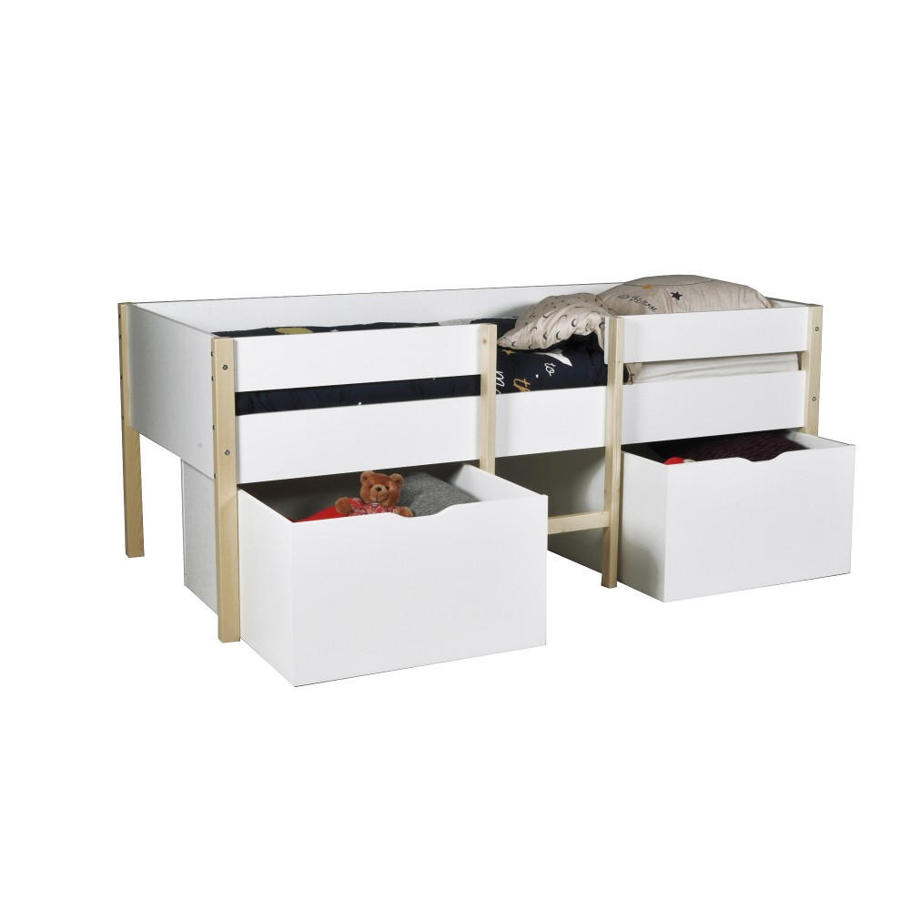 KINDERBETT ZEPHIR / SPIELBETT 90x190 cm + 2 Schubladen + Lattenrost / Weiß & Naturlack - Multicolor, Holz/Holzwerkstoff (90/190cm) - Weber Industries