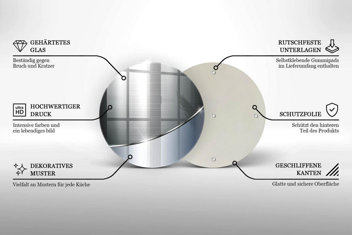 GLASPLATTE Ø 30 cm Metallische Muster Abstraktion - Silberfarben, Glas (30/30cm) - Wallfluent
