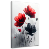 BILD auf Leinwand, Rote und schwarze botanische Blumen - Rot, Textil (20/30cm) - Feeby
