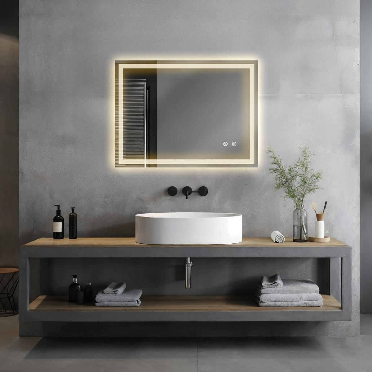 LED-BADEZIMMERSPIEGEL rechteckig Clara,inklusive Spiegelheizung,anthrazit - Anthrazit, Glas (50/70/2.5cm) - tectake