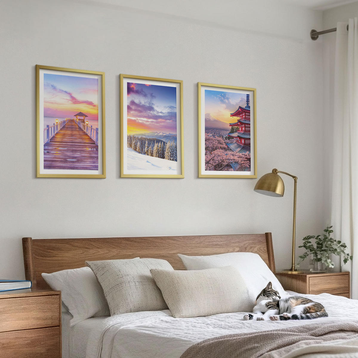 BILDER SET 3er Set - 40x60 cm Goldrahmen - Romantische Himmelslandschaften - Goldfarben, Kunststoff (40/60cm) - TULUP