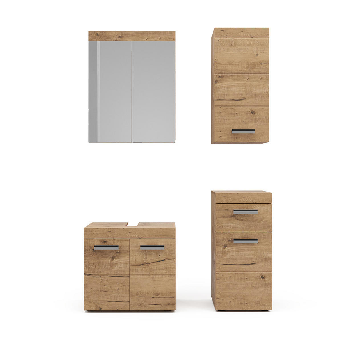 BADMÖBEL-SET Luna Eiche Wotan 4 Teile, mit Hängeschrank - Eiche Wotan, Holzwerkstoff (60/56/34cm) - Vicco