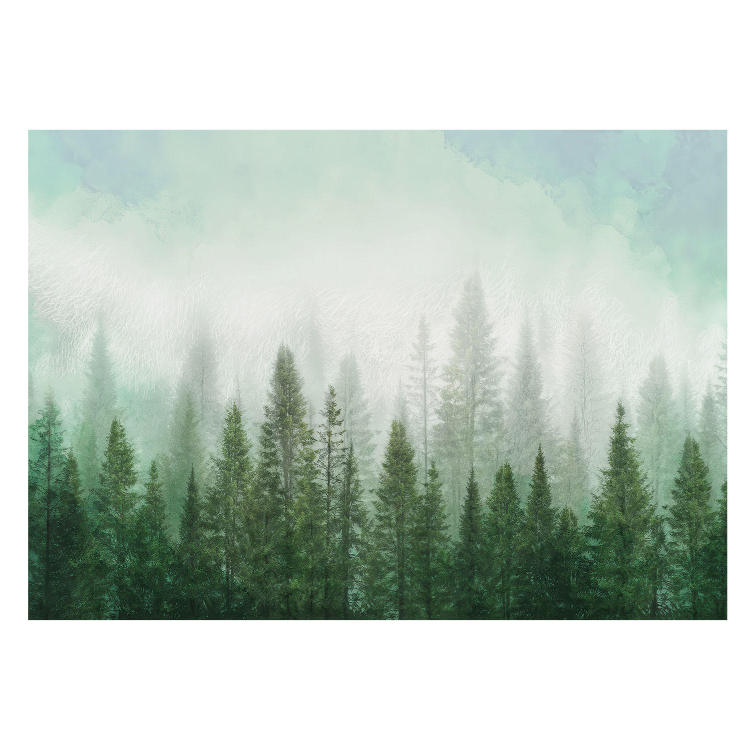 FOTOTAPETE 208x146 cm - Wolf im Wald - Grün, Textil (208/146cm) - Wallfluent