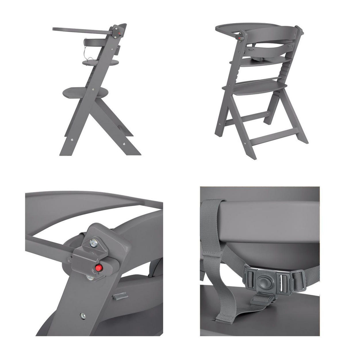 KINDERHOCHSTUHL Nordy Holz grau Kinderstuhl Fußstütze verstellbarer Sitz - Grau, Holz (44/79/49cm) - Kikka boo
