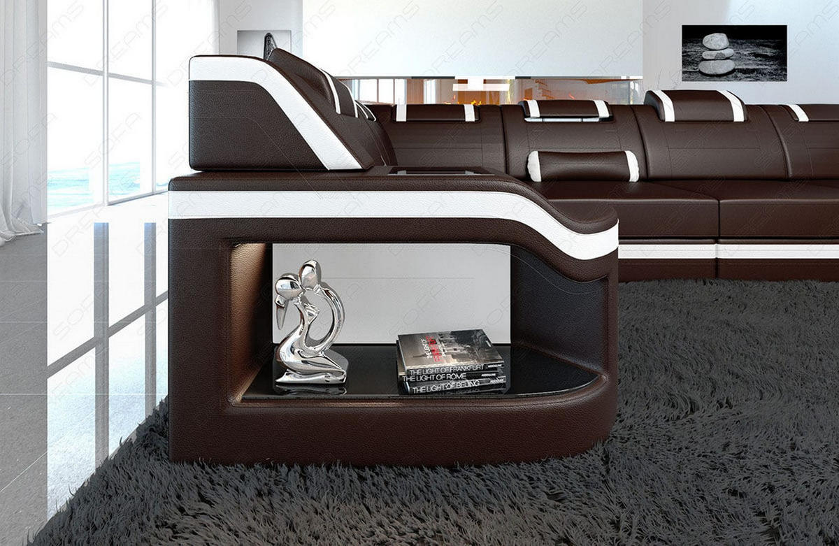 WOHNLANDSCHAFT Sofa Padua U Dunkelbraun Weiß Kunstleder - Dunkelbraun, Textil (308/80/185cm)