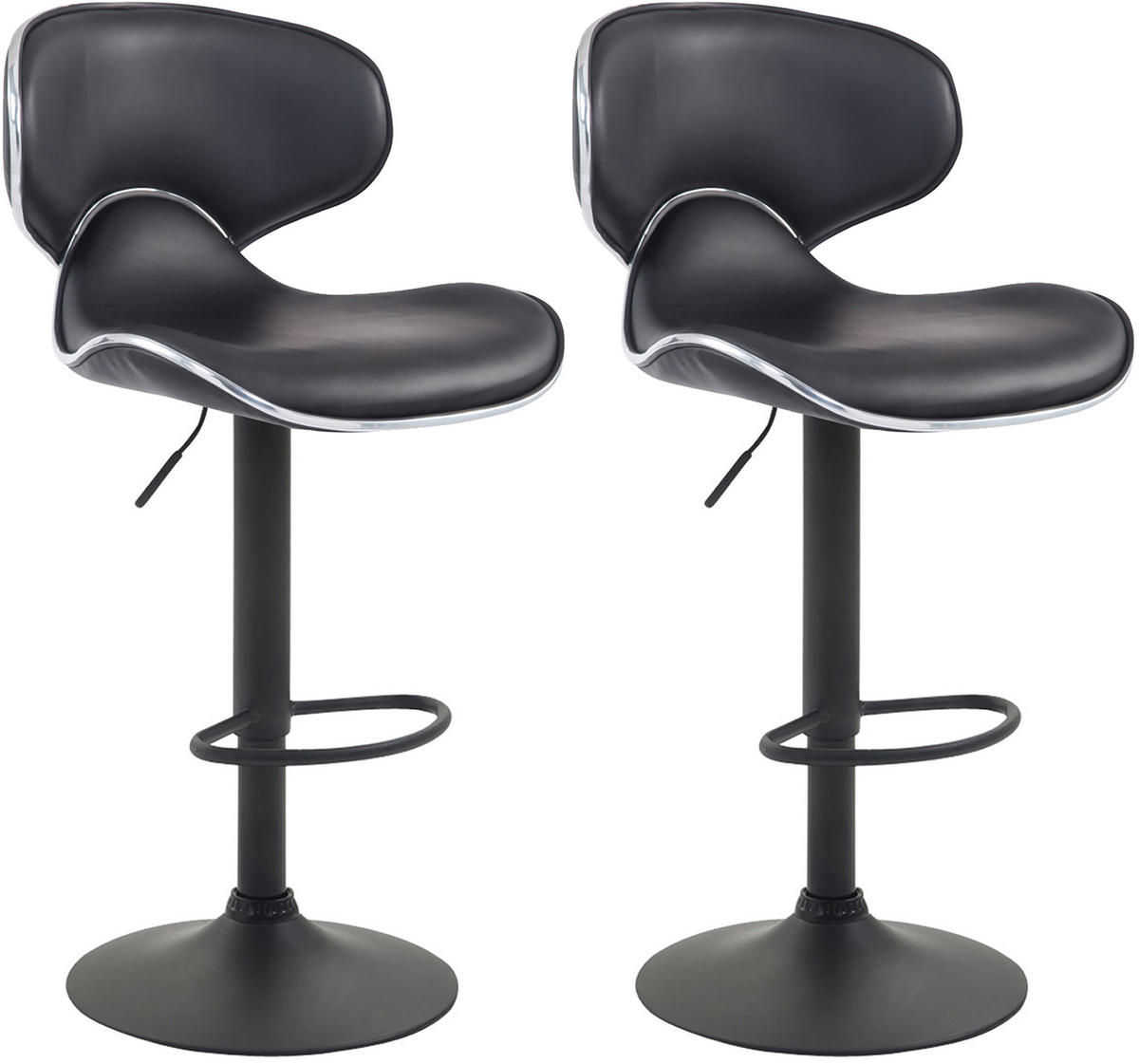 BARHOCKER 2er Set Las-Mallorcas Kunstleder schwarz schwarz - Schwarz/Weiß, Kunststoff/Metall (46/108/49cm) - TPFLiving
