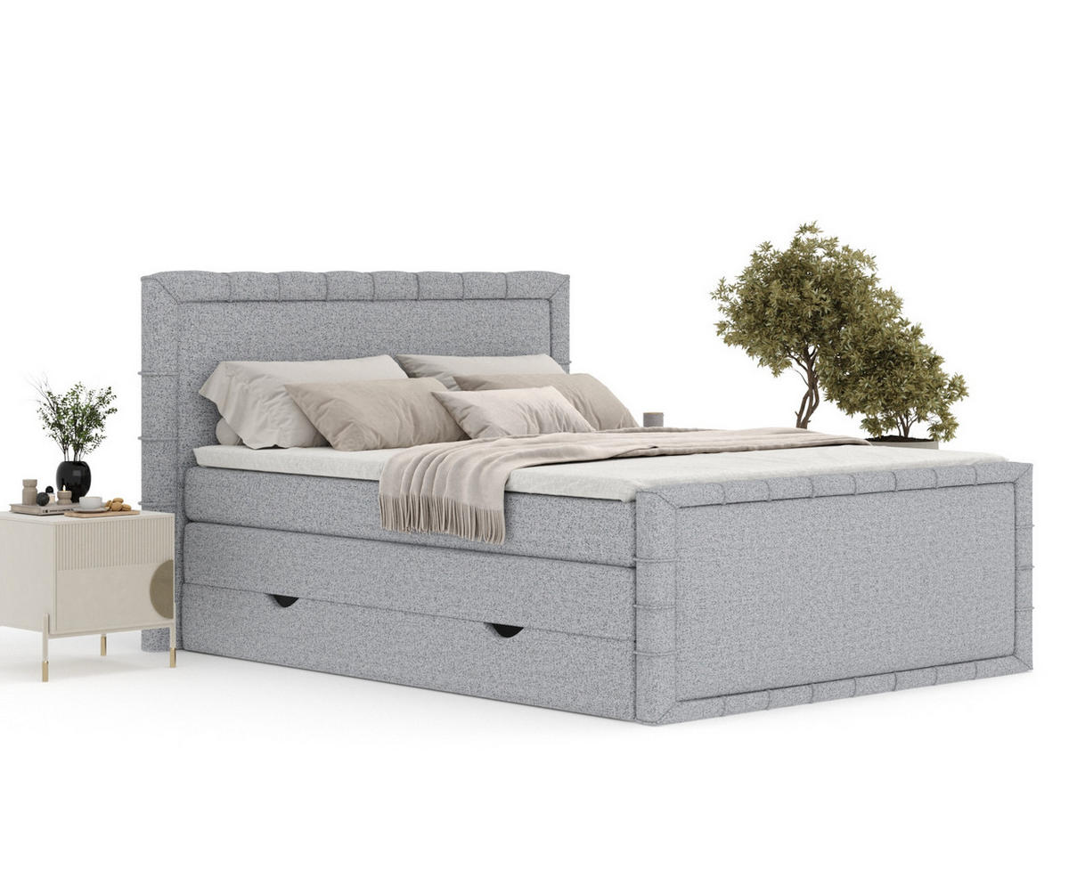 BOXBETT Estelle Grau 160/200 cm im Webstoff - Schwarz/Grau, Holz/Holzwerkstoff (160/200cm) - Maison de Reve