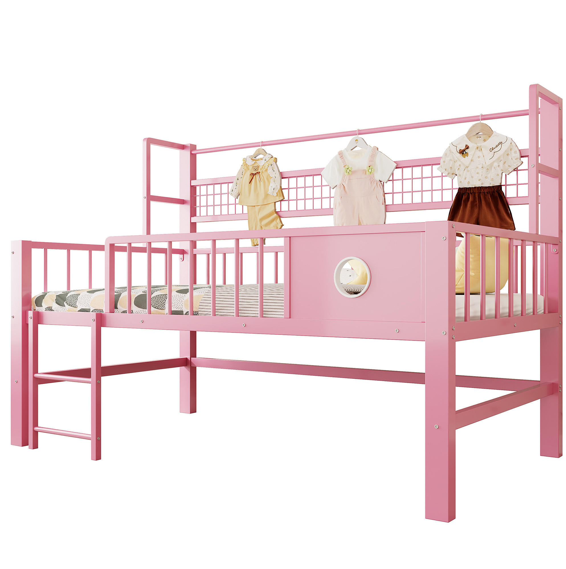 KINDERBETT 90/200 cm aus Metall in Rosa mit Stauraum und Kleiderstange - Rosa, Metall (90/200cm) - Flora Grace