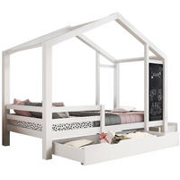 HAUSBETT 90/200 cm Weiß aus Massivholz mit Tafel und 2 Schubladen - Weiß, Holz (90/200cm) - Flora Grace