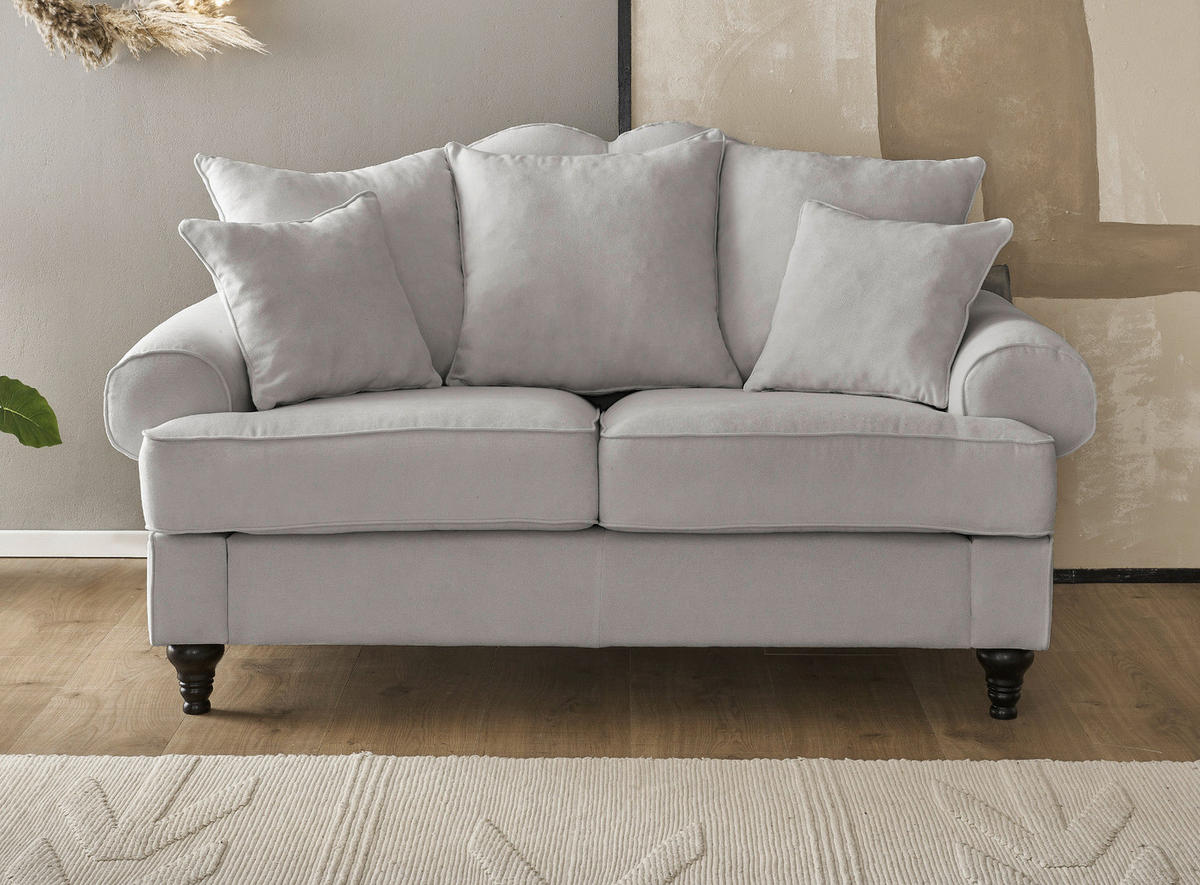 SOFA hellgrau Landhaus, Couch 2-Sitzer 170 cm - Hellgrau, Holz/Textil (170/95/100cm) - Furn.Design