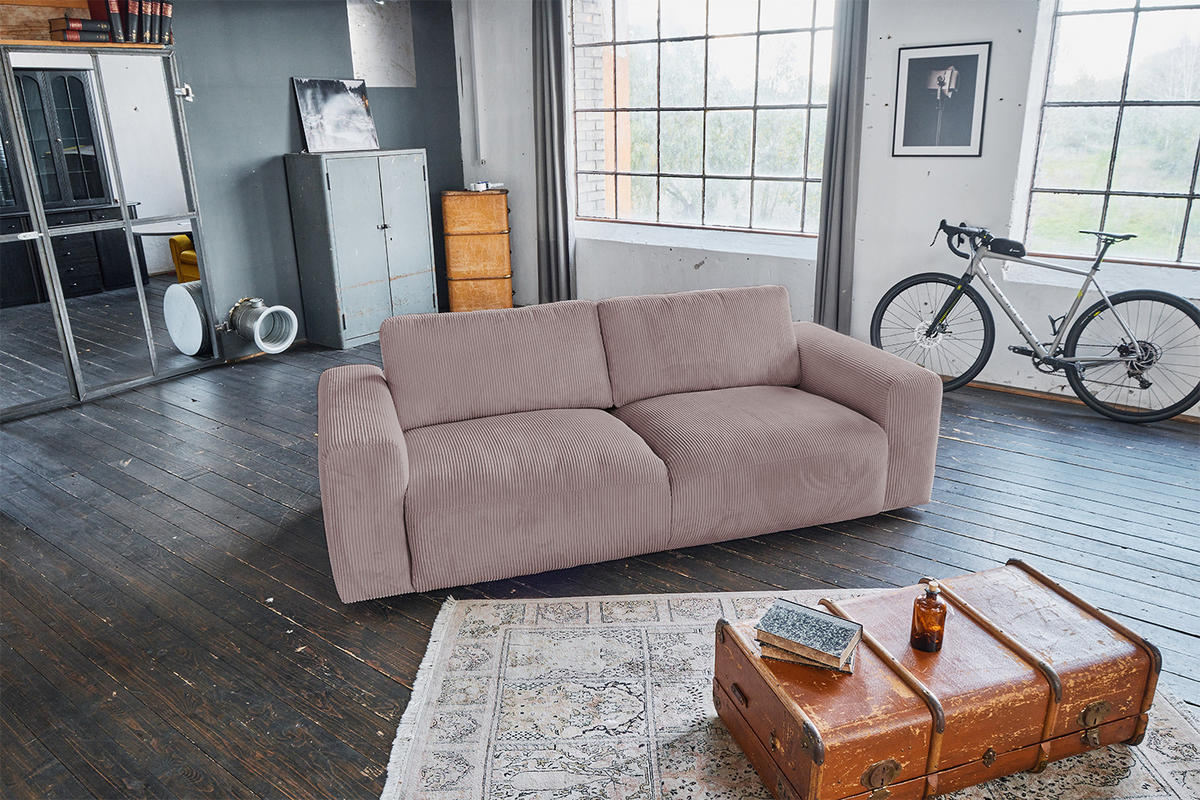 SOFA BODHI Pink Cord - Schwarz/Rosa, Kunststoff/Textil (242/80/110cm) - KAWOLA