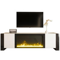 TV stolek 165/32/55 cm s elektrickým krbem, vysoký lesk a úložný prostor, Bílá/Černá - černá, kompozitní dřevo (165/55/32cm) - Redom