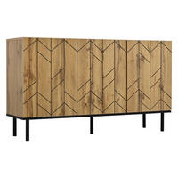 BUFLET 120cm cu Wellenmuster-Optik & 3 Türen - culoare naturală, compozit lemnos (120/70/35cm) - Urban Meuble