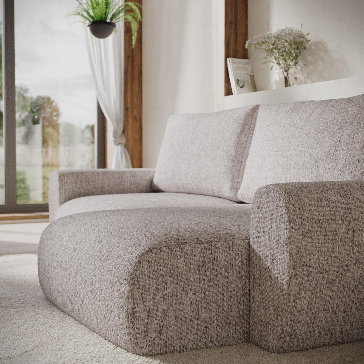 ECKSOFA OMARI mit Schlaffunktion Beige im Neve Stoff - Beige/Schwarz, Holz/Holzwerkstoff (253/153cm) - AltaBeds