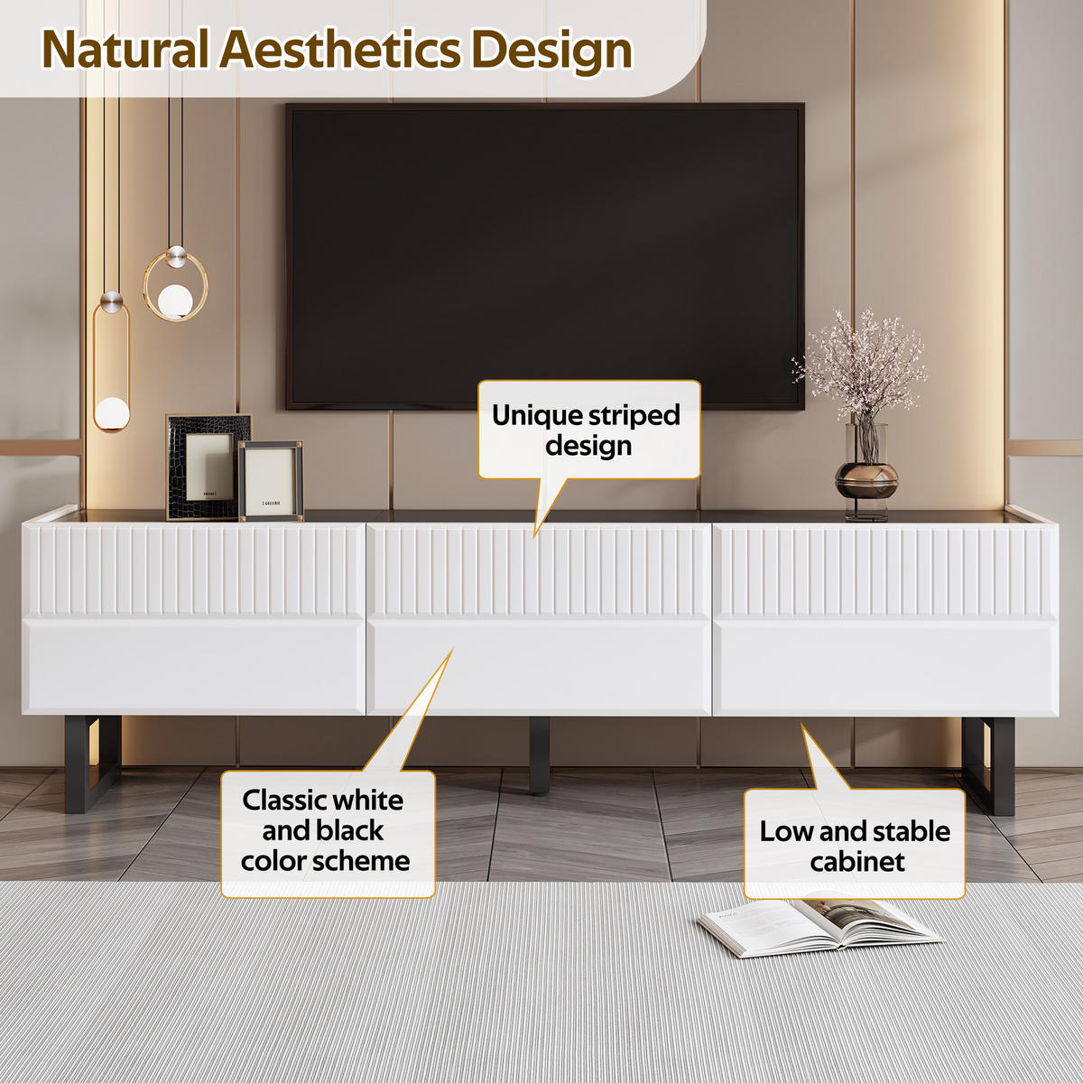 TV-SCHRANK Schwarz/Weiß 170/35/47 cm Drei Schubladen Eisenbeine - Schwarz, Karton (35/47/170cm) - PANGIVO