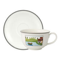CAFÉ AU LAIT OBERTASSE MIT UNTERTASSE Charm & Breakfast Design Naif weiß-bunt 500 ml - Multicolor/Weiß, Keramik (19.5/10.5/19.5cm) - Villeroy & Boch
