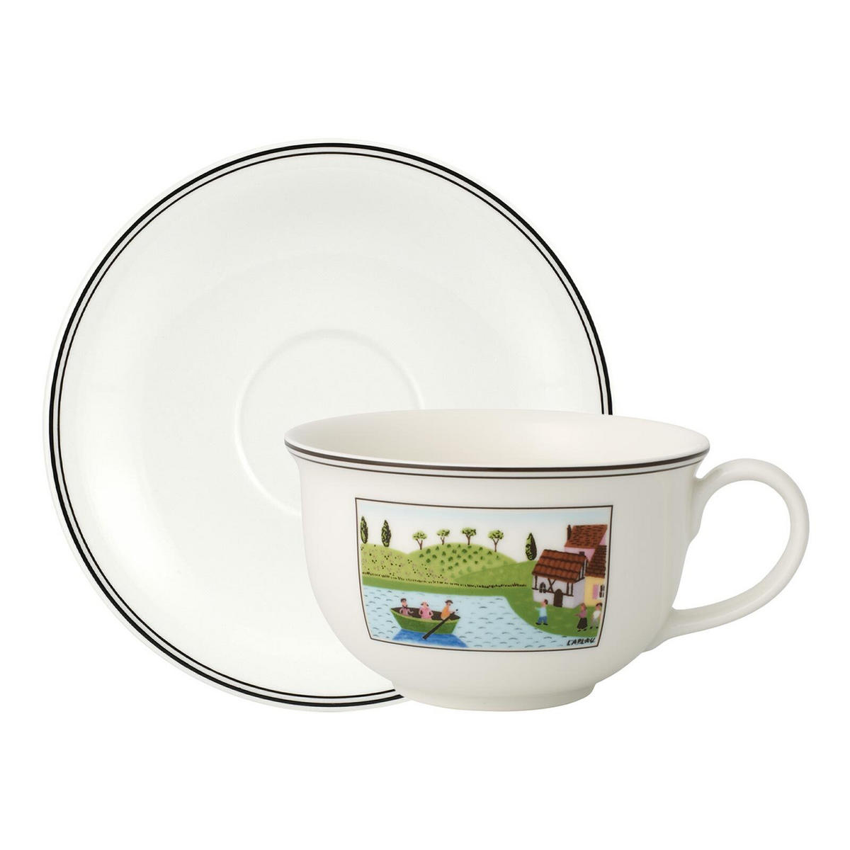 CAFÉ AU LAIT OBERTASSE MIT UNTERTASSE Charm & Breakfast Design Naif weiß-bunt 500 ml - Multicolor/Weiß, Keramik (19.5/10.5/19.5cm) - Villeroy & Boch