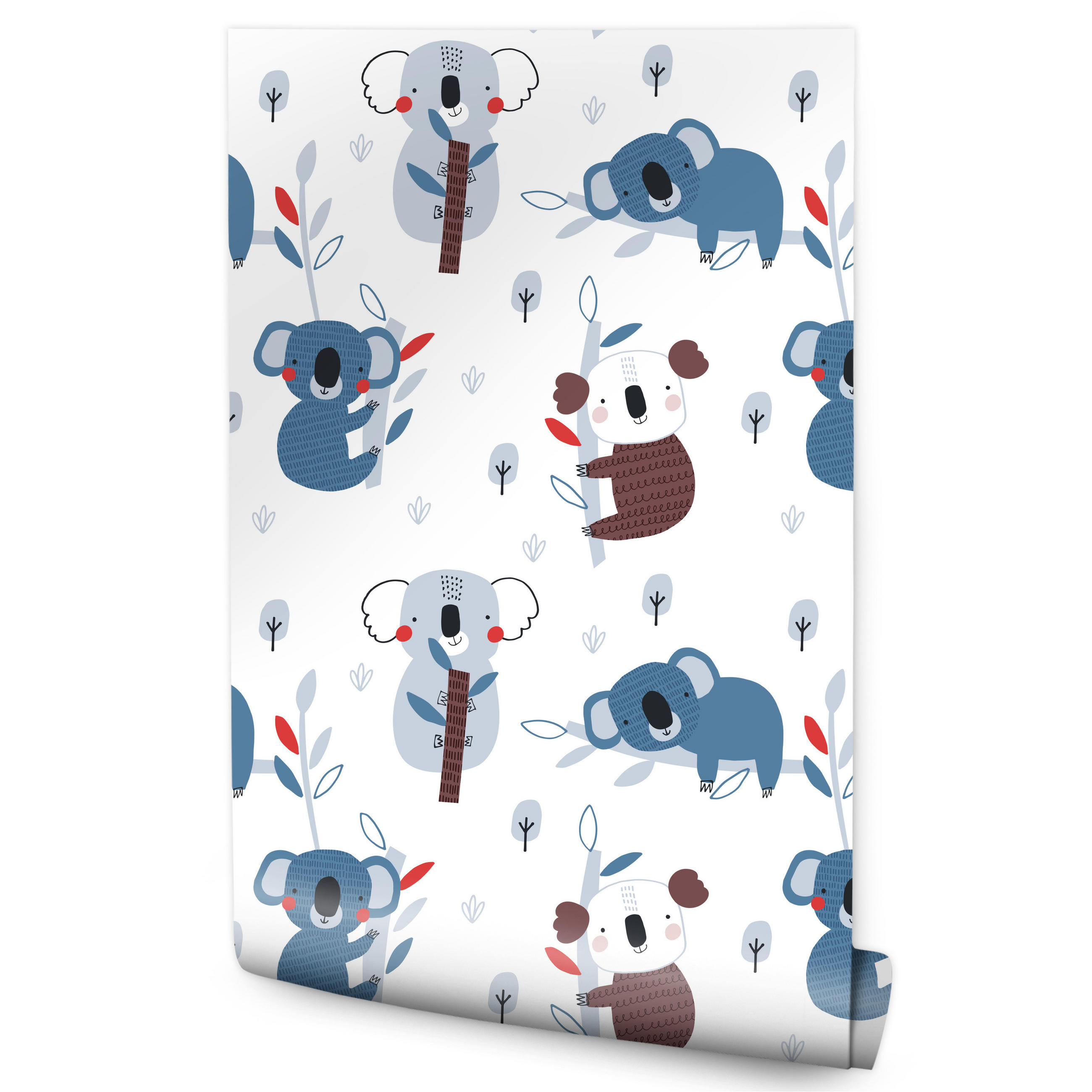 VLIESTAPETE Koalas und Bäume – Blau, Braun, Weiß – 50x1000 cm - Blau/Braun, Papier (50/1000cm) - Muralo
