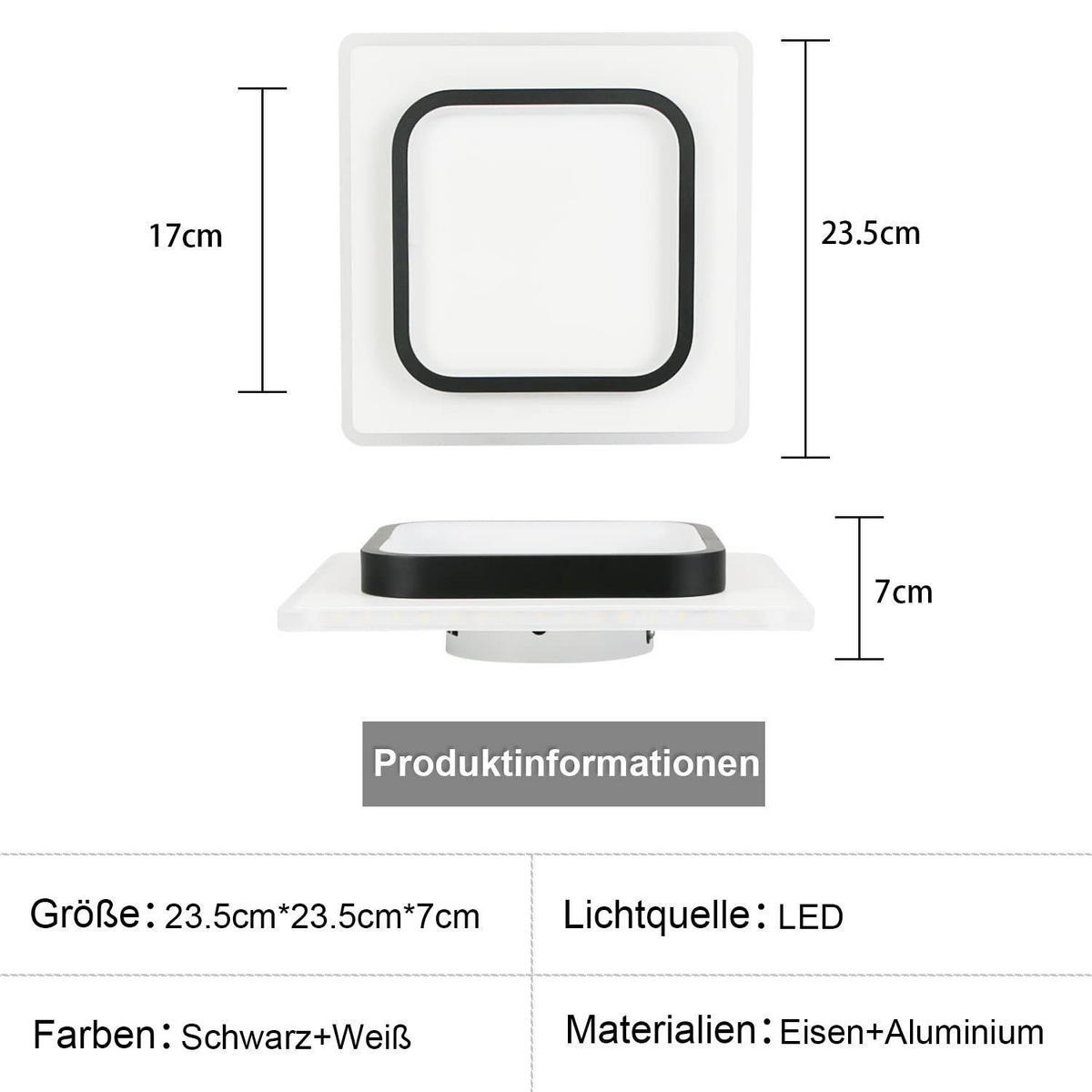 LED-DECKENLEUCHTE Harmonie 23.5/23.5/7 cm - Schwarz/Weiß, Kunststoff (23.5/23.5/7cm) - Nettlife