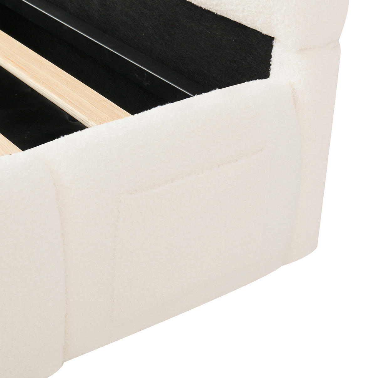 BETT mit Stauraum und USB 90x200 cm Bouclé Beige - Beige, Metall (90/200cm) - Meubliv