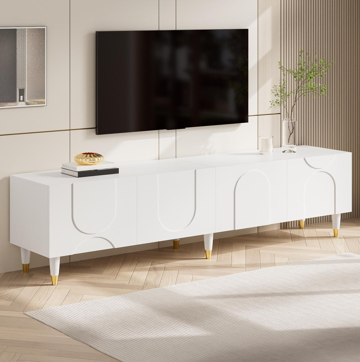 TV-SCHRANK mit 4 Türen 180 x 40 x 50 cm Weiß - Weiß, Holzwerkstoff (40/50/180cm) - Beauniv