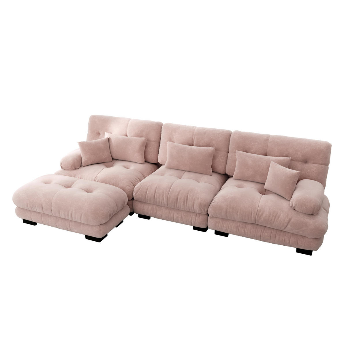SOFA modular Chenille Pink mit beweglichen Ottomans - Pink, Kunststoff (145/313.1cm) - Meubliv