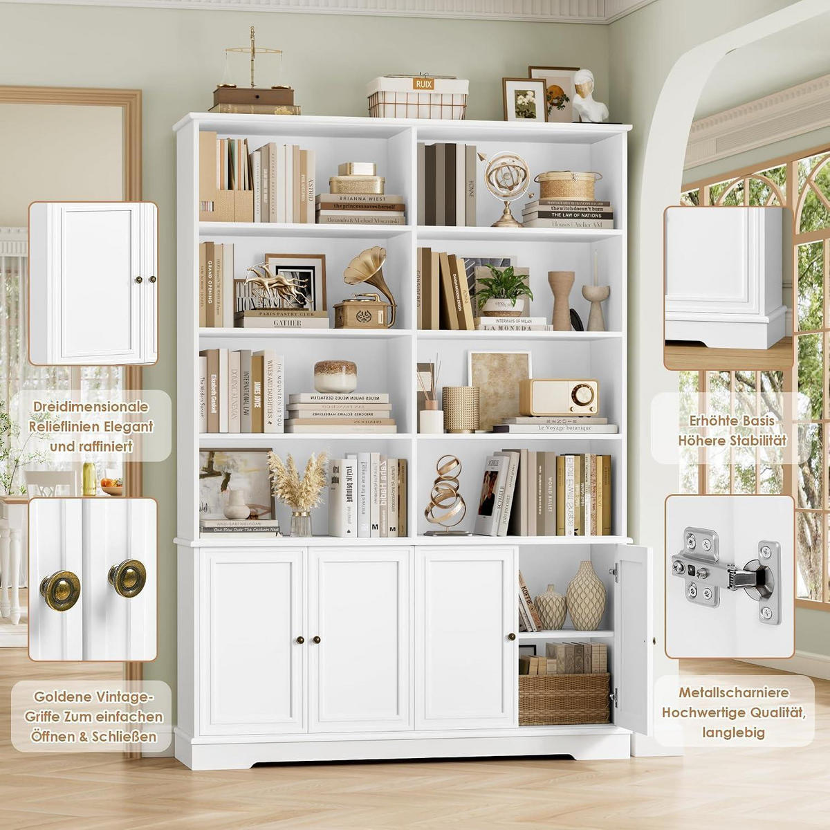 BÜCHERREGAL mit Türen Weiß 185 x 27 x 120 cm - Weiß, Holzwerkstoff (120/185/27cm)
