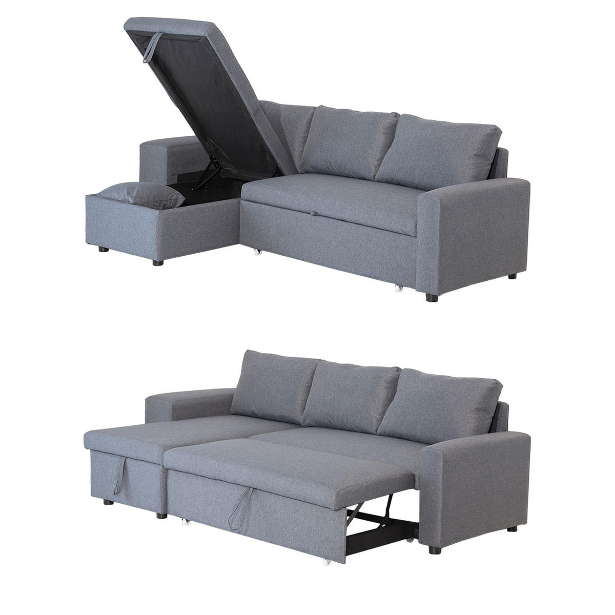 ECKSOFA Tony Grau Meliert 3 Plätze - Grau, Textil (146/238cm) - Happy Garden